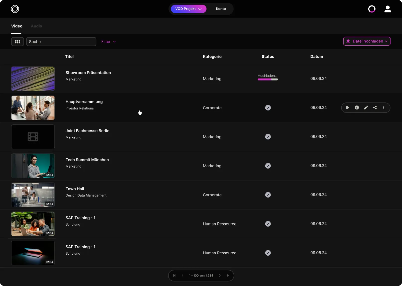 3Q Video Platform Media Library Dashboard