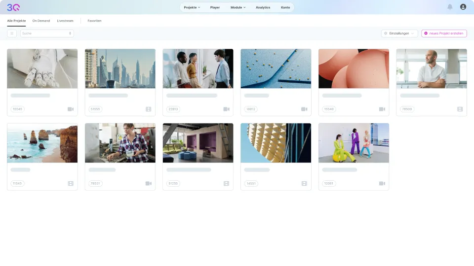 3Q DE Video Hosting und Streaming Plattform Dashboard
