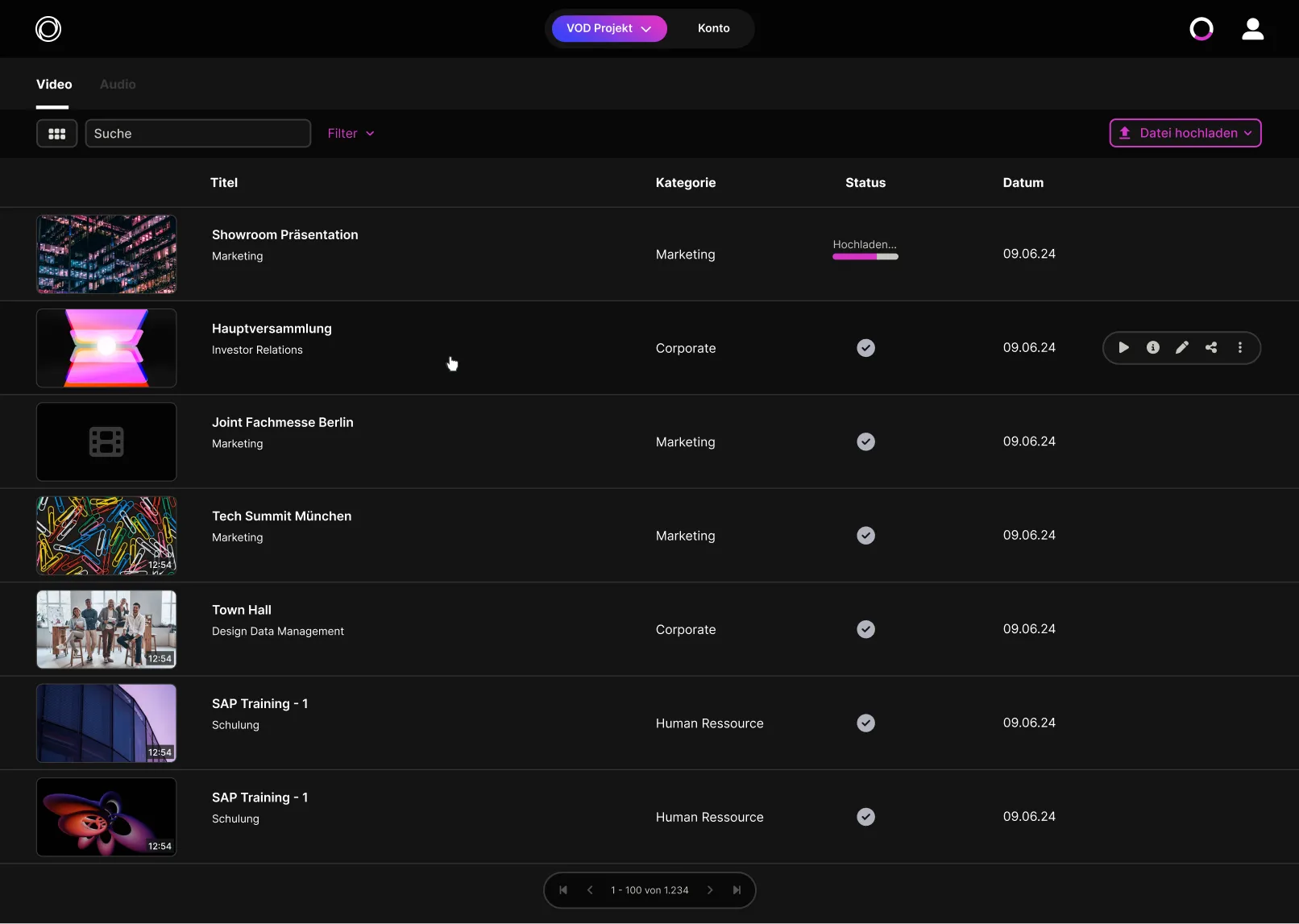 3Q DE Video Hosting und Streaming Video On Demand Dashboard