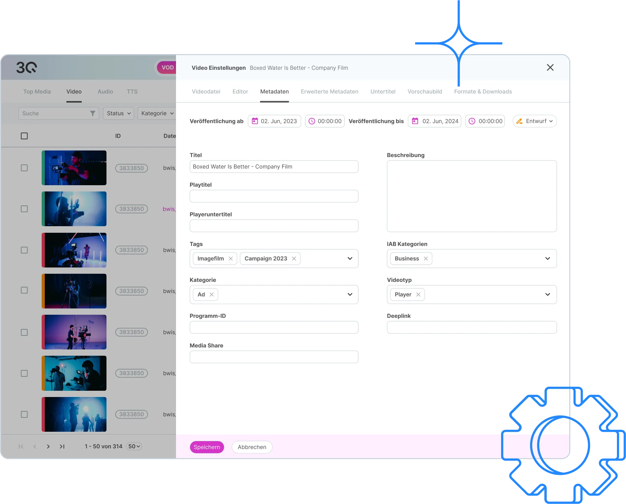 3Q DE Video Hosting und Streaming Plattform Audiostreaming Settings Dashboard